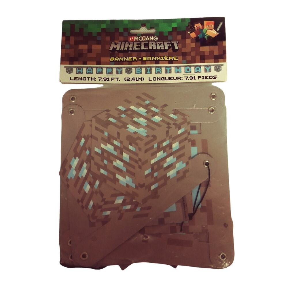 Minecraft 7.82 ft Happy Birthday Banner Large Jointed Party Decor Mojang Rare